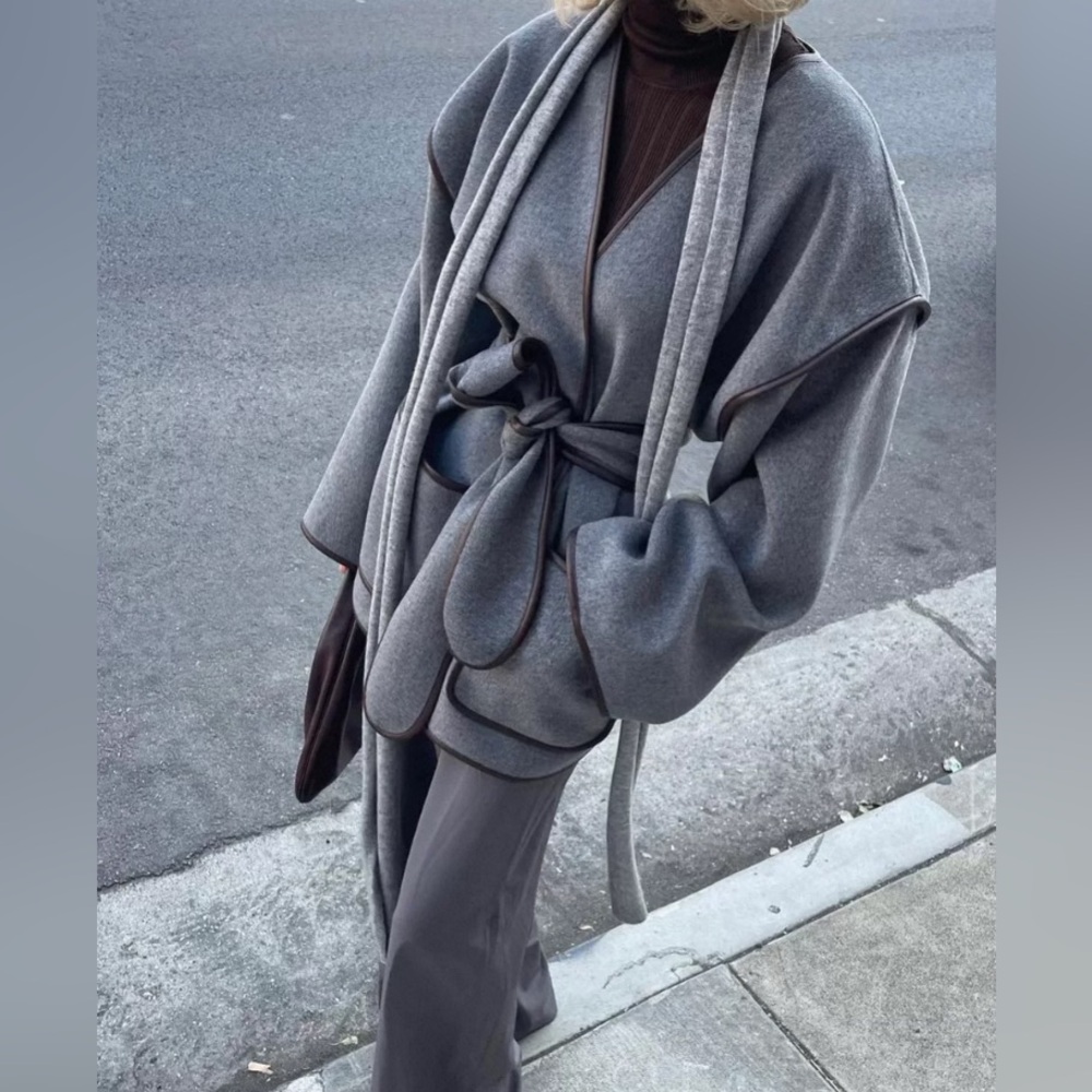 New Helsa Wool Blend Blanket Coat in Gray - Picture 5 of 14
